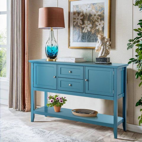 Wood Sideboard Buffet with 2 Drawers and 2 Storage Cabinets-Blue