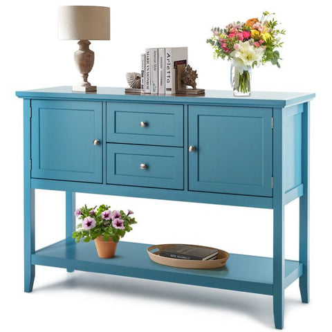 Wood Sideboard Buffet with 2 Drawers and 2 Storage Cabinets-Blue