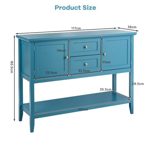 Wood Sideboard Buffet with 2 Drawers and 2 Storage Cabinets-Blue