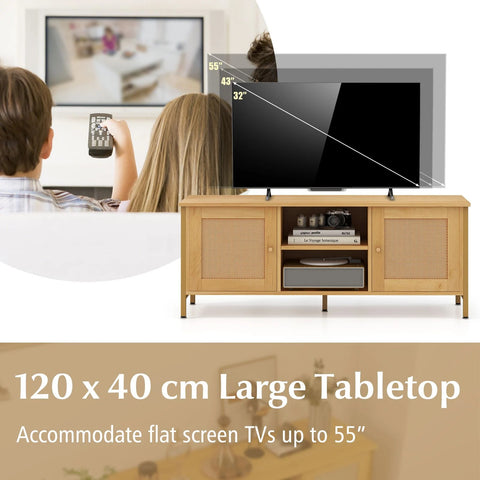 Vintage Wood Grain TV Stand with 2 Cabinets and Ample Storage