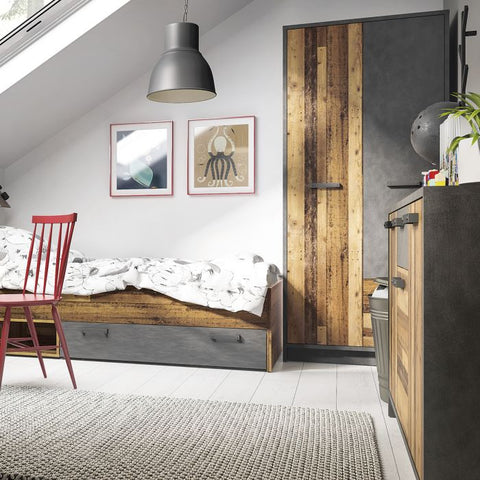 Minimalistic and Dark Rustic Wardrobe Walnut and Dark Matera Finishes