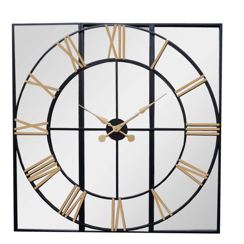 Detailed Mirrored Wall Clock with Unique Frame in Black and Gold
