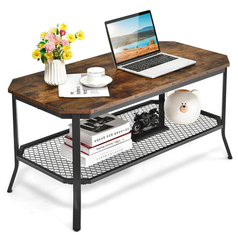 Rustic 2 Tier Coffee Table with Vintage and Industrial Design