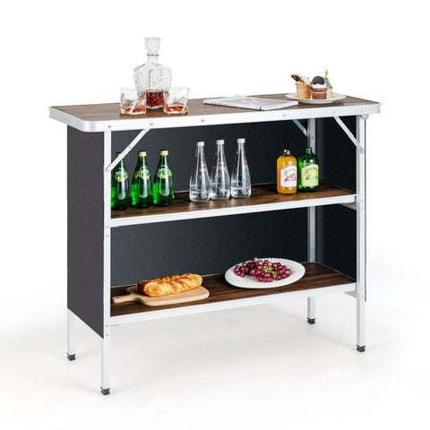 Outdoor Lightweight Aluminium Folding Picnic Table with 2-Tier Shelves and Carrying Bag