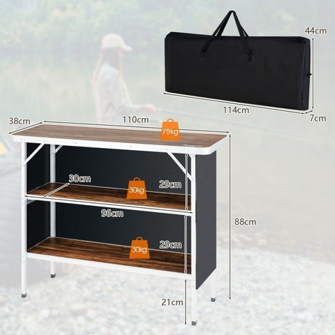 Outdoor Lightweight Aluminium Folding Picnic Table with 2-Tier Shelves and Carrying Bag