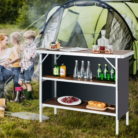Outdoor Lightweight Aluminium Folding Picnic Table with 2-Tier Shelves and Carrying Bag