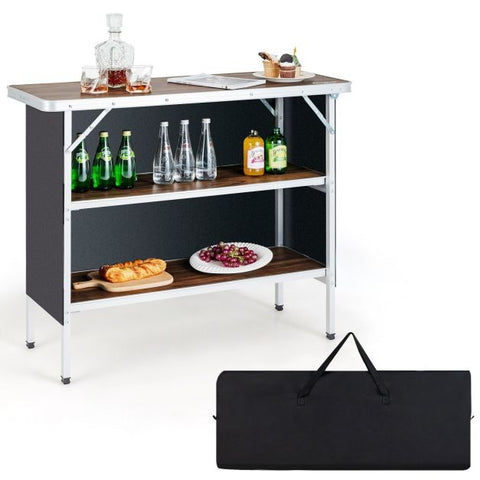 Outdoor Lightweight Aluminium Folding Picnic Table with 2-Tier Shelves and Carrying Bag