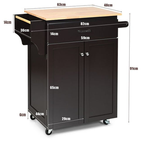 2-Door Kitchen Trolley Cart with Drawer and Spice Rack-Brown