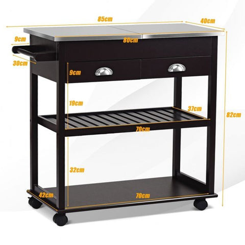 3-Tier Rolling Kitchen Island  Cart with Drawers-Brown