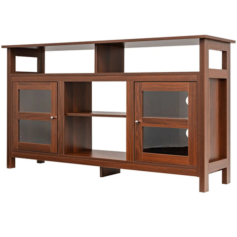 Vintage Multi-Use TV Stand with Double Storage Transparent Cabinet Doors