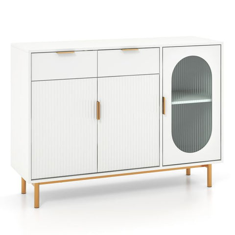 Elegant and Minimalistic Storage Cabinet with Drawers and Translucent Door in White