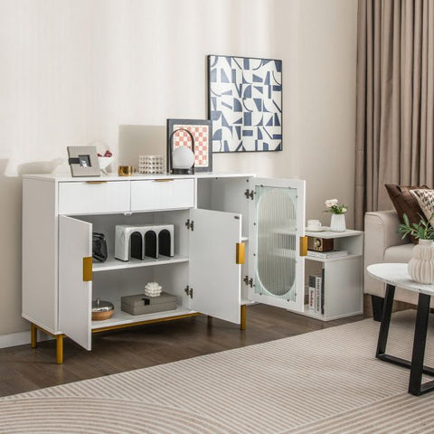 Elegant and Minimalistic Storage Cabinet with Drawers and Translucent Door in White