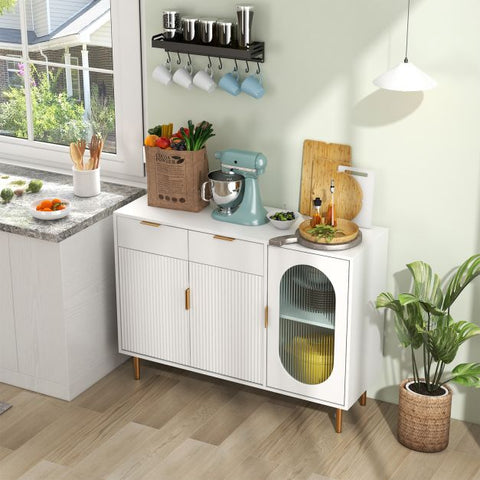 Elegant and Minimalistic Storage Cabinet with Drawers and Translucent Door in White