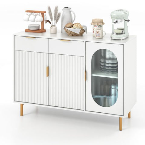 Elegant and Minimalistic Storage Cabinet with Drawers and Translucent Door in White