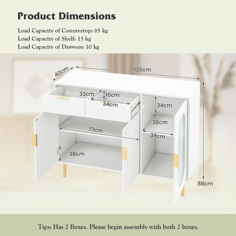 Elegant and Minimalistic Storage Cabinet with Drawers and Translucent Door in White
