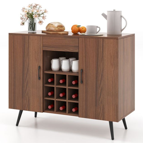 Sleek Server Cabinet with Integrated Wine Rack and Spacious Storage Design in Walnut