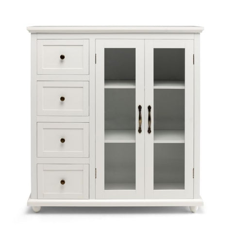 Vintage Accent Buffet Sideboard with Drawers and Tempered Glass Doors in White