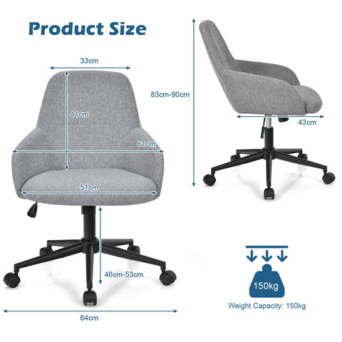 Height-Adjustable Multi-Use Chair with Ergonomic Design and Smooth Wheels in Grey