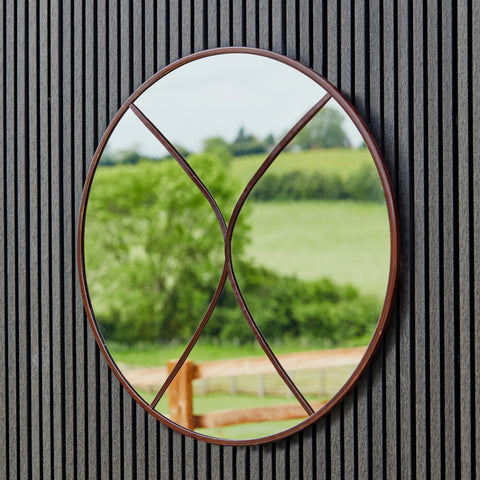 Versatile Circular Outdoor Natural Rust Mirror