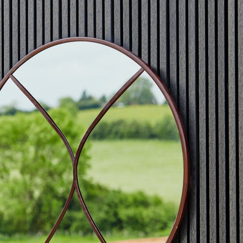 Versatile Circular Outdoor Natural Rust Mirror