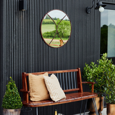 Versatile Circular Outdoor Natural Rust Mirror