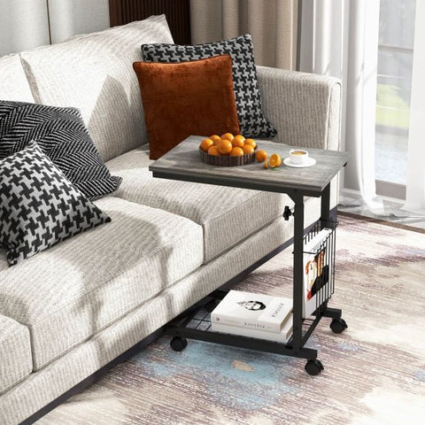 Compact and Tall Side Table with C-Shape and Adjustable Height