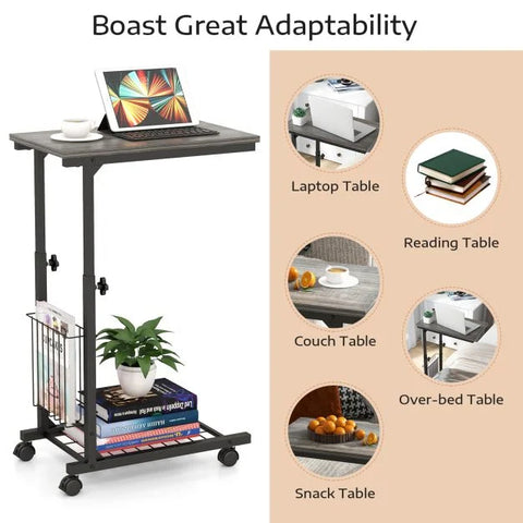 Compact and Tall Side Table with C-Shape and Adjustable Height