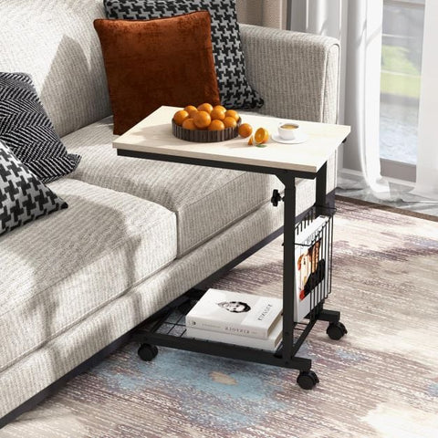 Compact and Tall Side Table with C-Shape and Adjustable Height