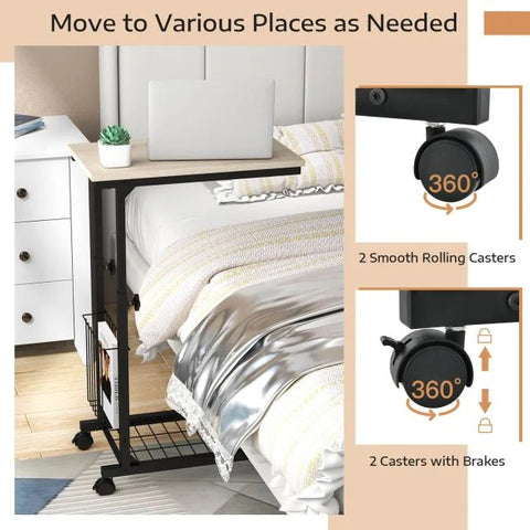 Compact and Tall Side Table with C-Shape and Adjustable Height