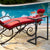 Patio Ceramic Top Side Table with C-Shaped Design and Metal Frame