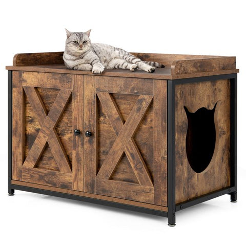 Litter Box Enclosure for Cats with Dual Doors and Adjustable Footpads