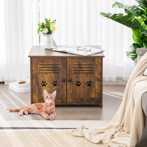 Litter Box Enclosure for Cats with Double Louvered Doors