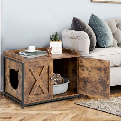 Litter Box Enclosure for Cats with Dual Doors and Adjustable Footpads