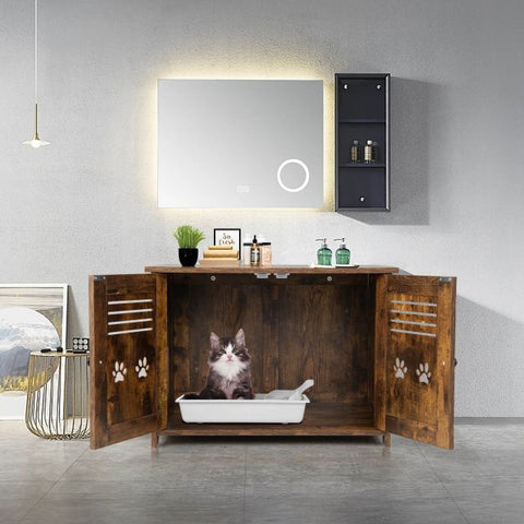 Litter Box Enclosure for Cats with Double Louvered Doors