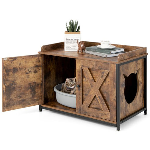 Litter Box Enclosure for Cats with Dual Doors and Adjustable Footpads