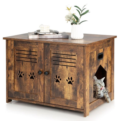Litter Box Enclosure for Cats with Double Louvered Doors