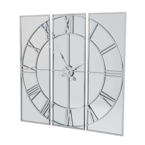 Modern Metallic Wall Clock with Roman Numerals and Exquisite Mirrored Face