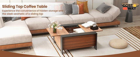 Practical and Stylish Sliding Coffee Table with Square Design and Hidden Storage