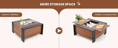 Practical and Stylish Sliding Coffee Table with Square Design and Hidden Storage