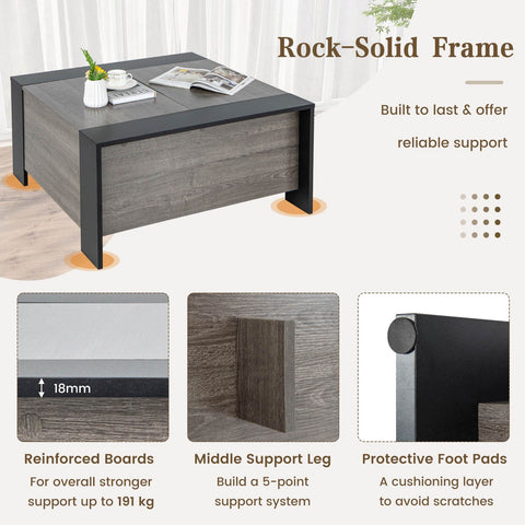 Practical and Stylish Sliding Coffee Table with Square Design and Hidden Storage