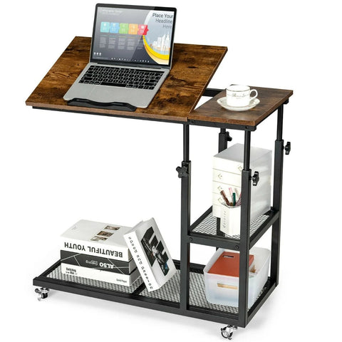 Versatile Adjustable Side Table with Ample Storage and Swivel Wheels
