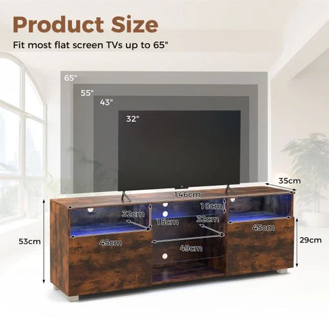 Modern and Stylish TV Stand with LED Lights and 2 Large Cabinet Doors