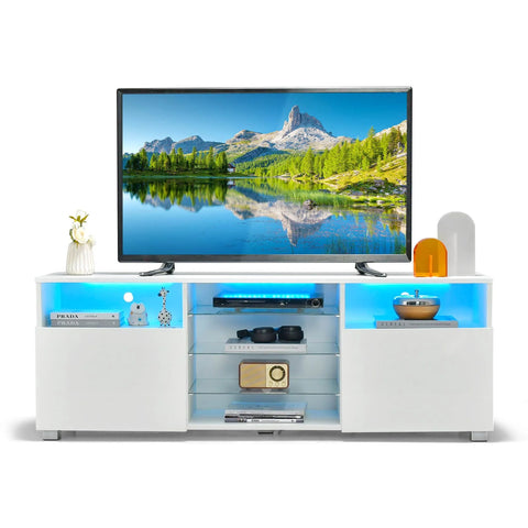 Modern and Stylish TV Stand with LED Lights and 2 Large Cabinet Doors