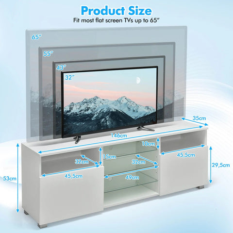Modern and Stylish TV Stand with LED Lights and 2 Large Cabinet Doors