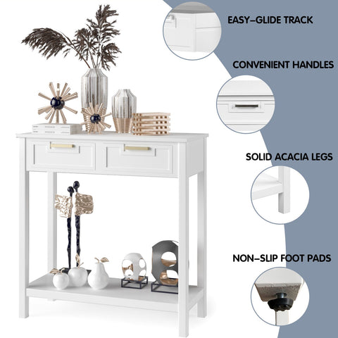 Stylish Entryway Console Table with Acacia Wood Frame and Storage Shelf