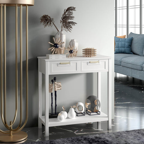 Stylish Entryway Console Table with Acacia Wood Frame and Storage Shelf