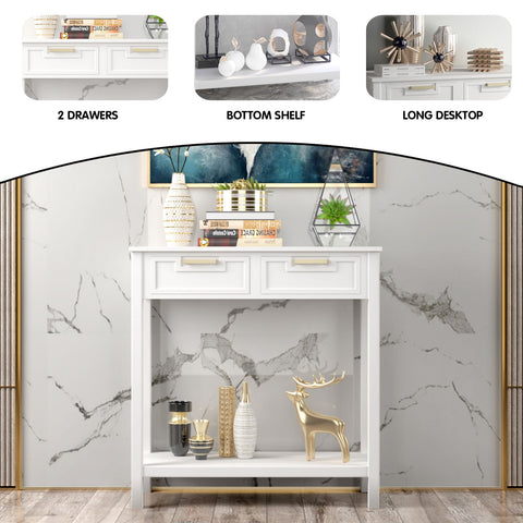 Stylish Entryway Console Table with Acacia Wood Frame and Storage Shelf