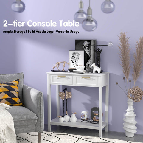 Stylish Entryway Console Table with Acacia Wood Frame and Storage Shelf