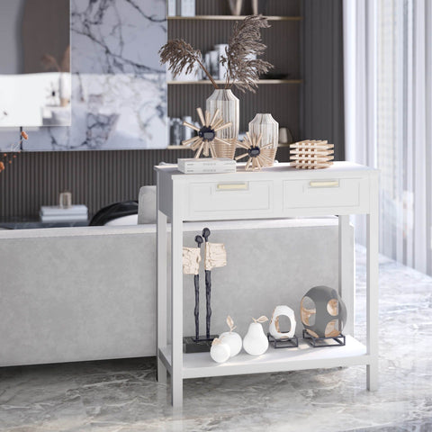 Stylish Entryway Console Table with Acacia Wood Frame and Storage Shelf