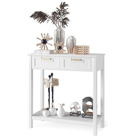Stylish Entryway Console Table with Acacia Wood Frame and Storage Shelf